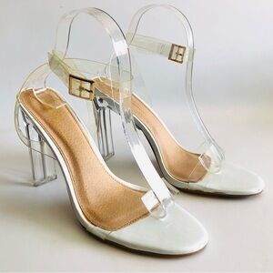 Olivia Jaymes Lucite Heel Strappy Sandals